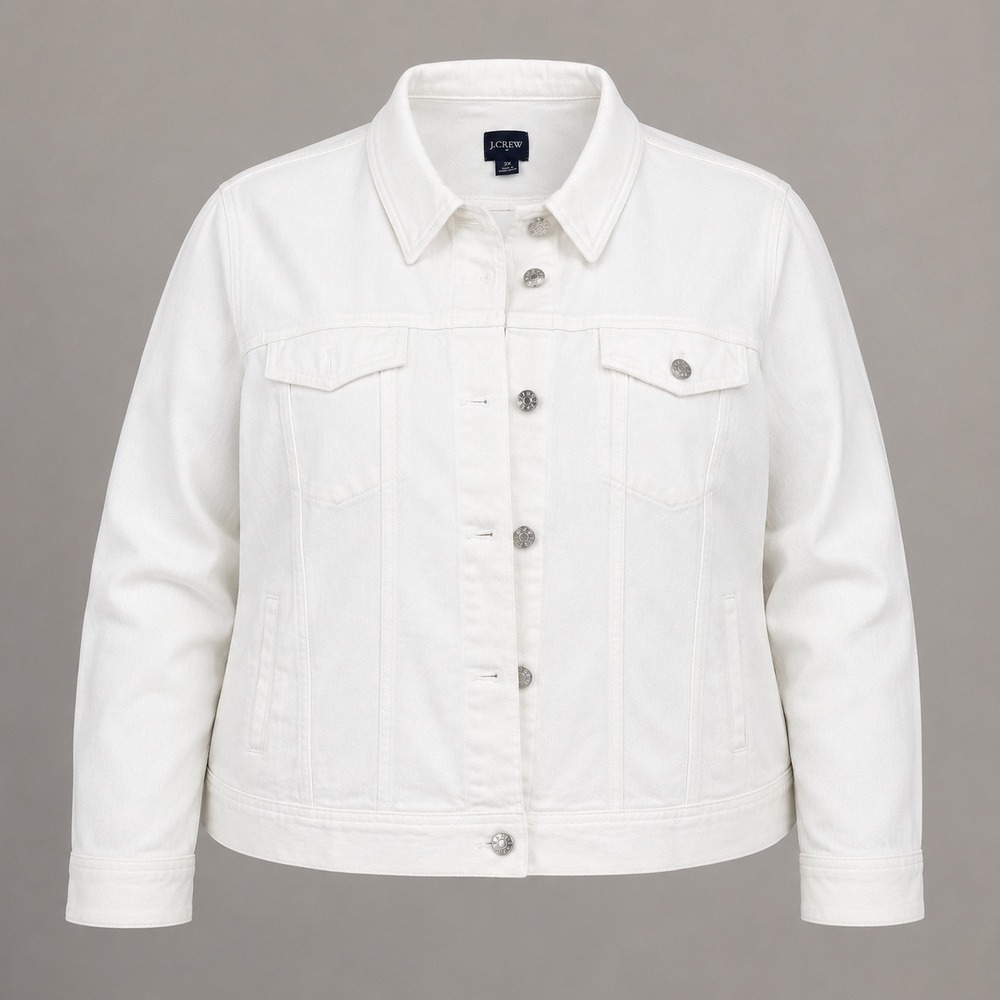 J. Crew White Denim trucker Jacket Womens Plus Size‎ 3X Stretch Casual Classic